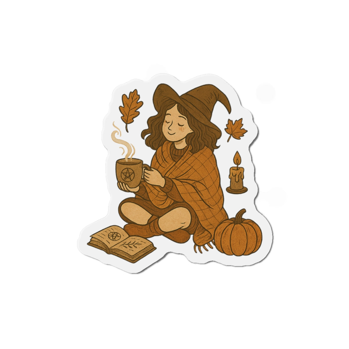 Cozy Witch Die-Cut Magnets, Fall Decor, Autumn Vibes, Gift for Her, Cute Kitchen Decor, Halloween Magnets, Boho Style