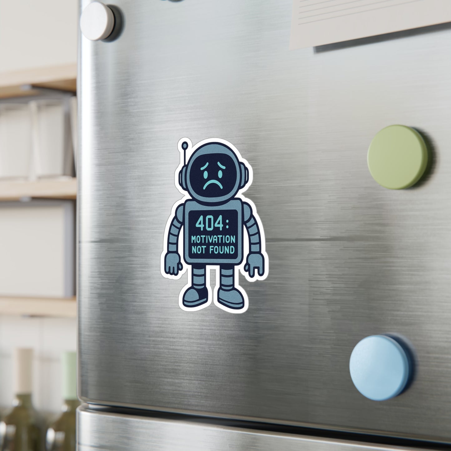 Robot Motivation Vinyl Decals, Cute Stickers for Laptop, Phone, Car, Gift for Tech Lovers, 404 Motivation Not Found Humor