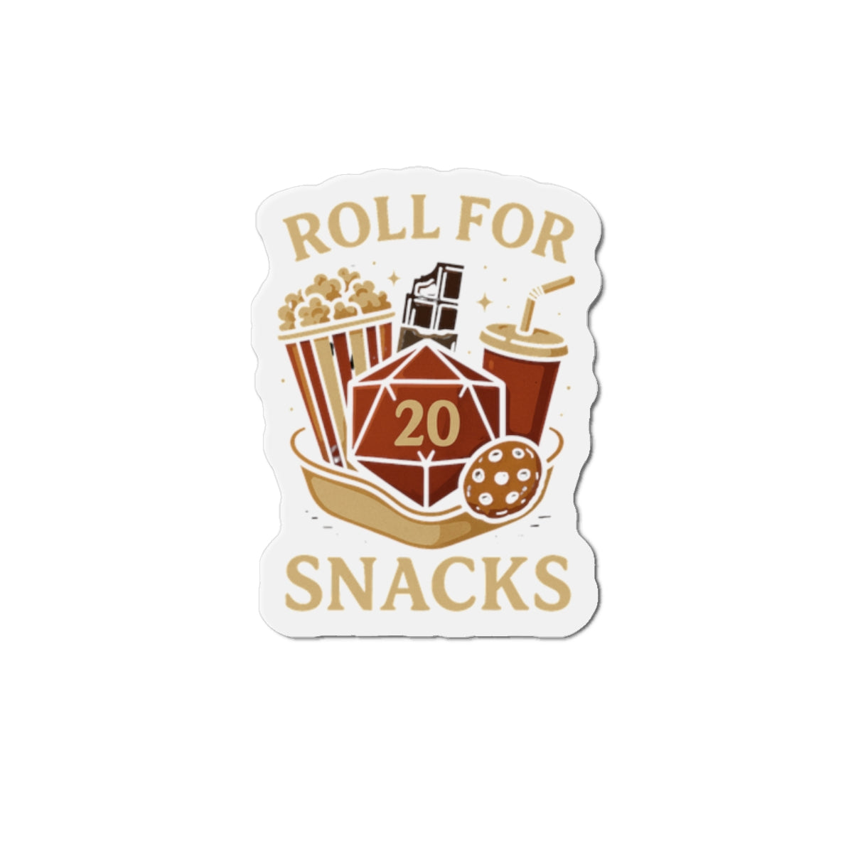Roll for Snacks Die-Cut Magnets - Perfect for Gamers, Snack Lovers, D&D Enthusiasts, Home Decor, Fridge Art, Gifts for Friends