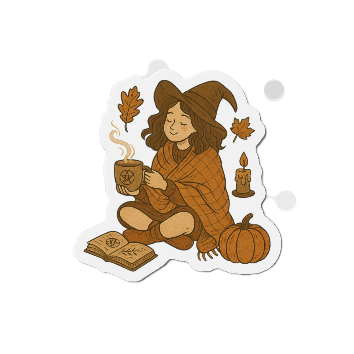 Cozy Witch Die-Cut Magnets, Fall Decor, Autumn Vibes, Gift for Her, Cute Kitchen Decor, Halloween Magnets, Boho Style