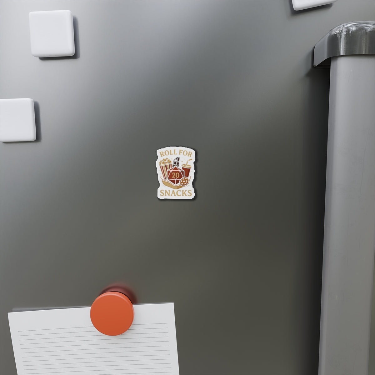 Roll for Snacks Die-Cut Magnets - Perfect for Gamers, Snack Lovers, D&D Enthusiasts, Home Decor, Fridge Art, Gifts for Friends
