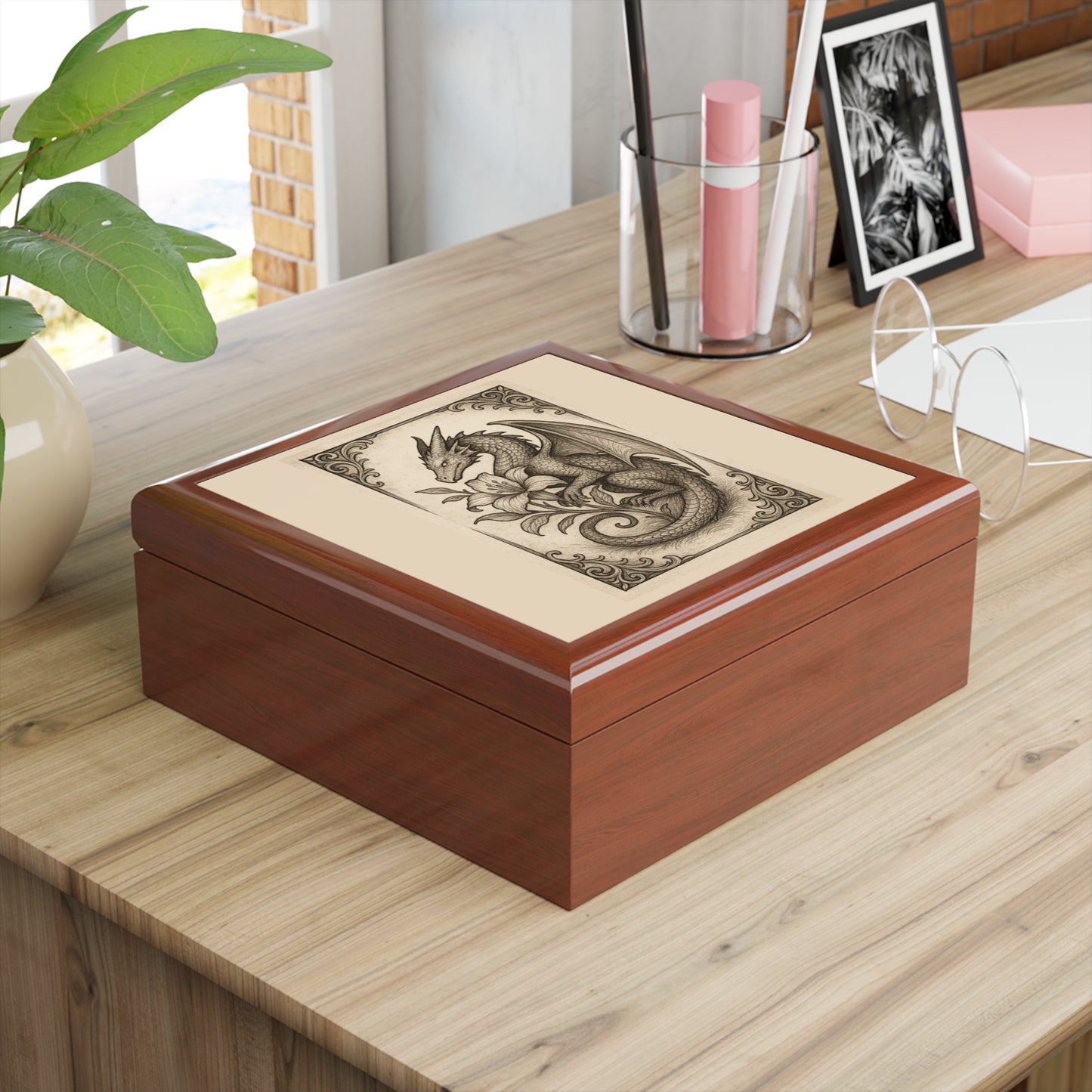Dragon Floral Jewelry Box, Unique Gift for Her, Fantasy Decor, Wedding Keepsake, Dresser Storage