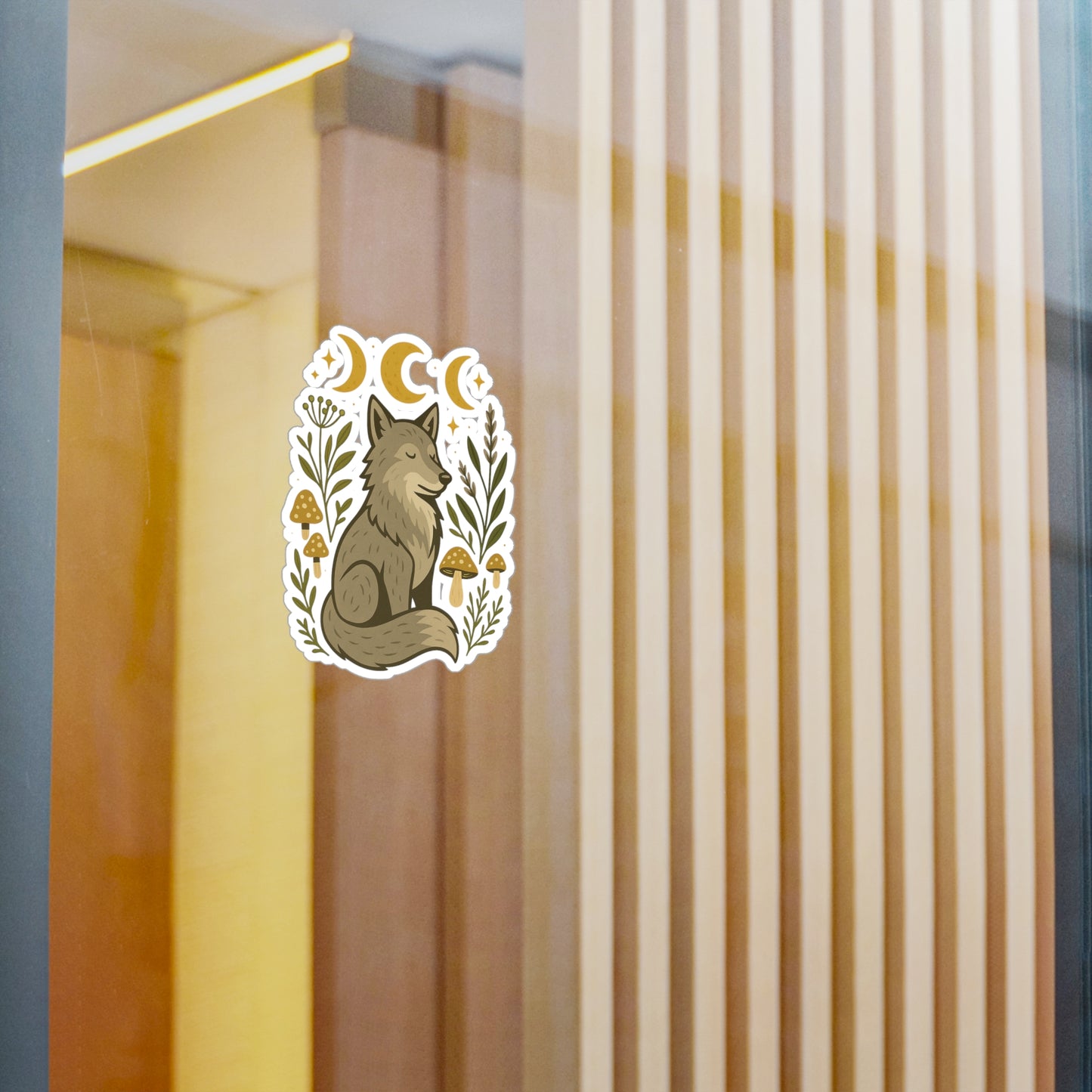 Mystical Wolf Vinyl Decal, Nature-Inspired Sticker, Boho Home Decor, Moon Phase Art, Animal Lovers Gift