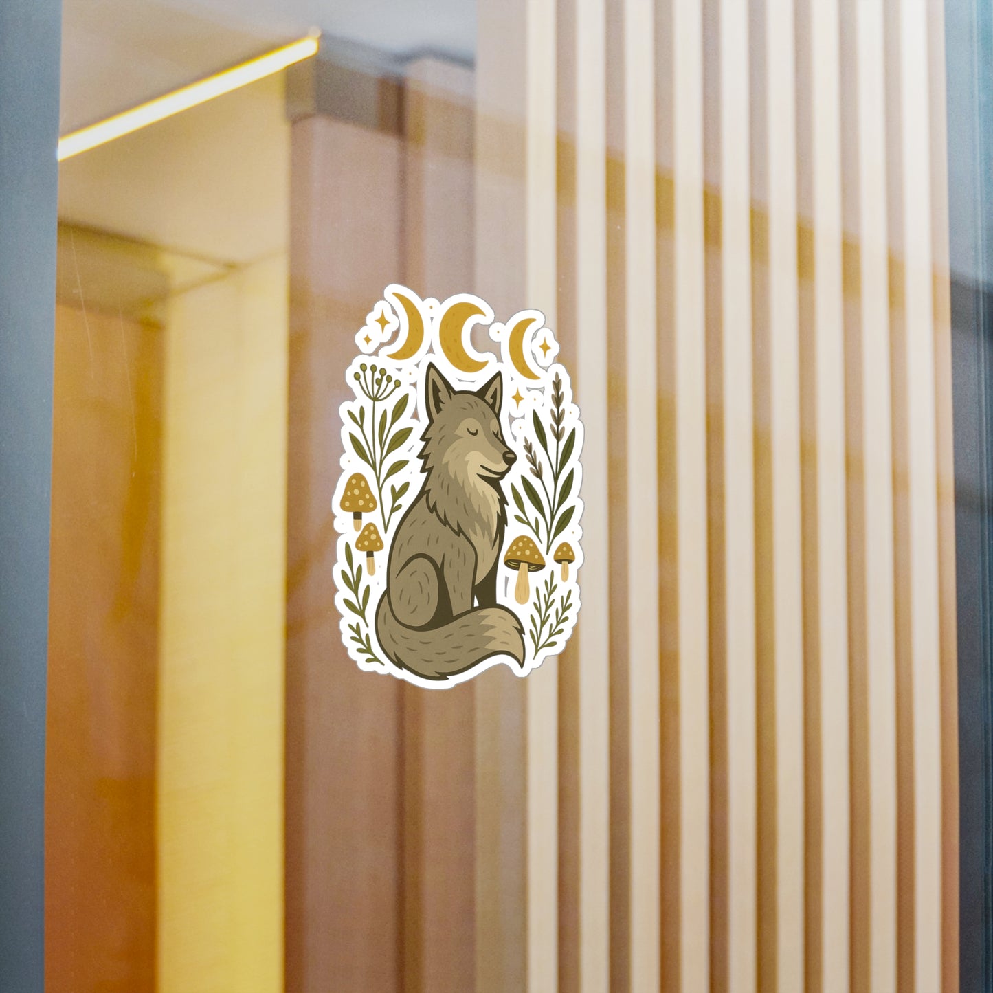 Mystical Wolf Vinyl Decal, Nature-Inspired Sticker, Boho Home Decor, Moon Phase Art, Animal Lovers Gift