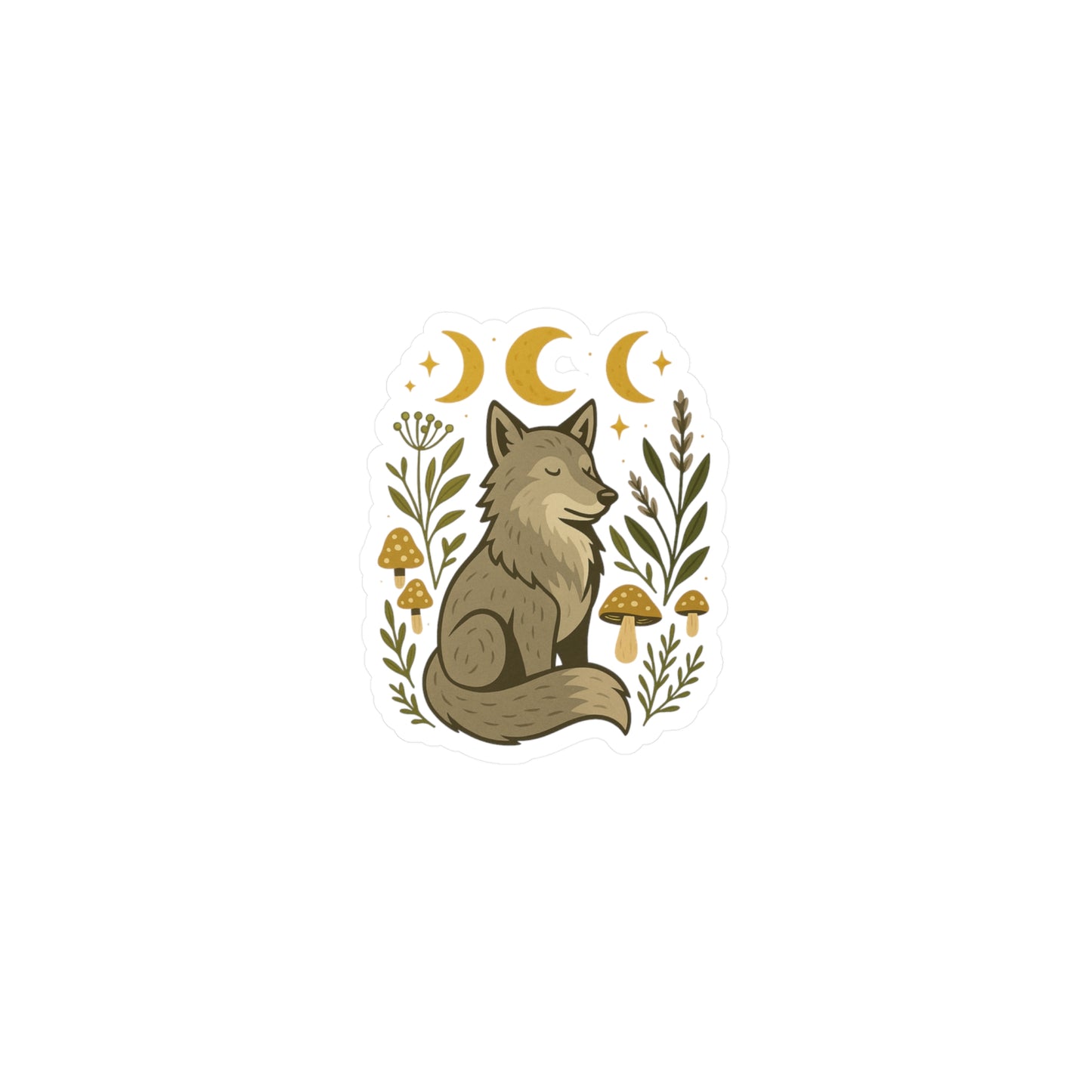 Mystical Wolf Vinyl Decal, Nature-Inspired Sticker, Boho Home Decor, Moon Phase Art, Animal Lovers Gift