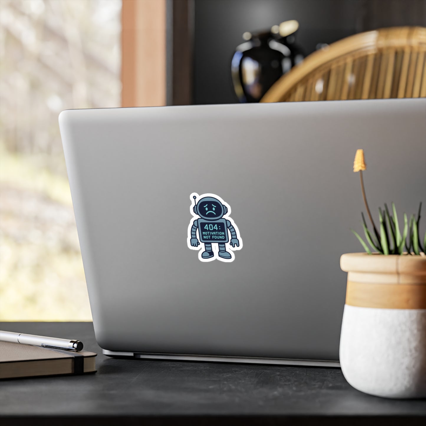 Robot Motivation Vinyl Decals, Cute Stickers for Laptop, Phone, Car, Gift for Tech Lovers, 404 Motivation Not Found Humor