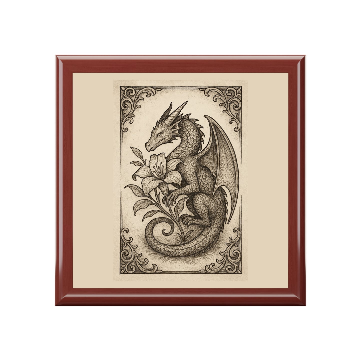 Dragon Floral Jewelry Box, Unique Gift for Her, Fantasy Decor, Wedding Keepsake, Dresser Storage
