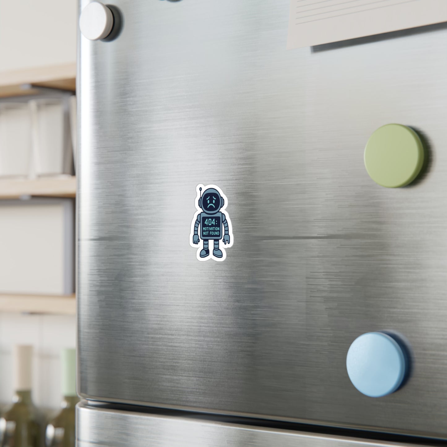Robot Motivation Vinyl Decals, Cute Stickers for Laptop, Phone, Car, Gift for Tech Lovers, 404 Motivation Not Found Humor