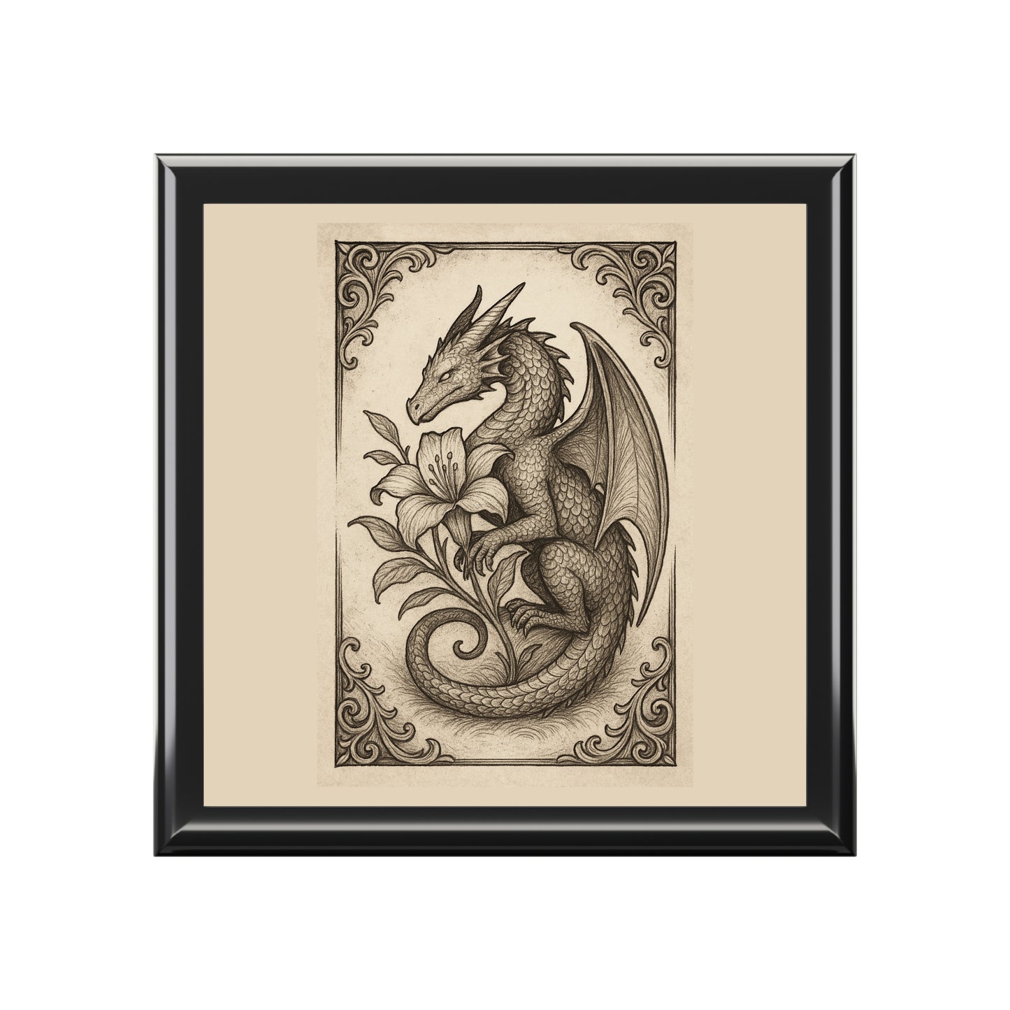 Dragon Floral Jewelry Box, Unique Gift for Her, Fantasy Decor, Wedding Keepsake, Dresser Storage