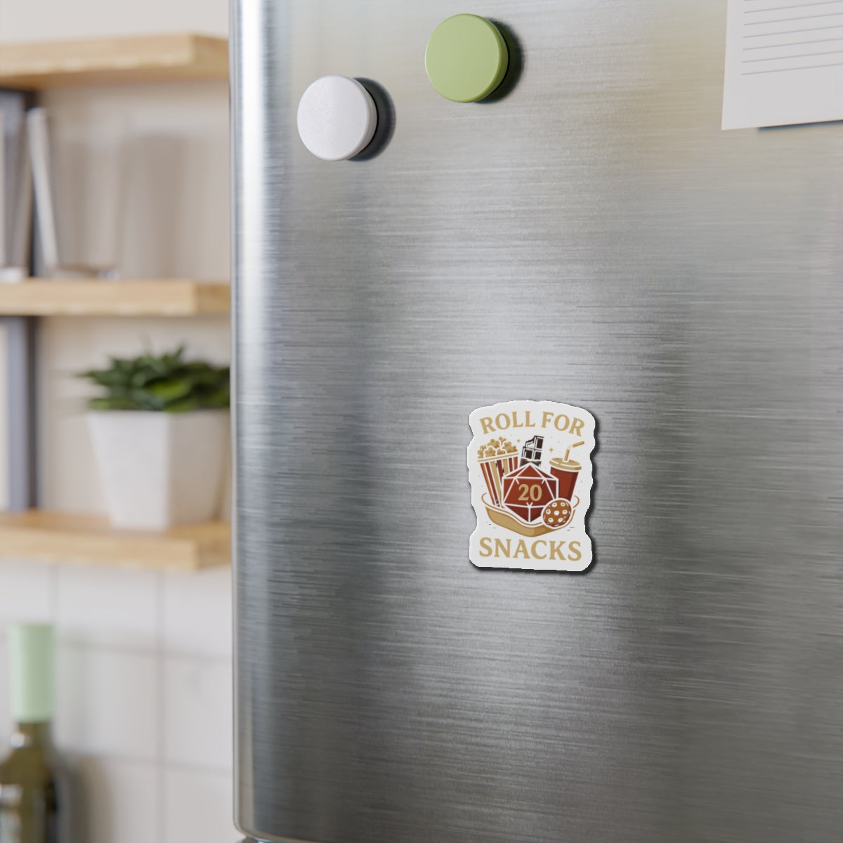 Roll for Snacks Die-Cut Magnets - Perfect for Gamers, Snack Lovers, D&D Enthusiasts, Home Decor, Fridge Art, Gifts for Friends