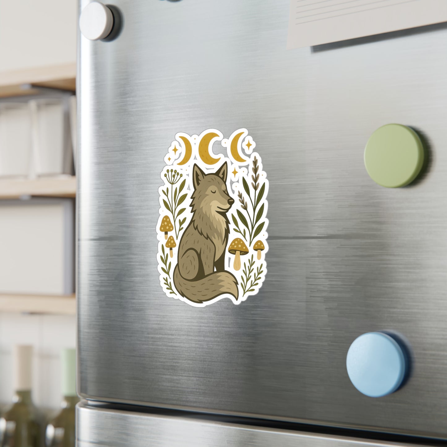 Mystical Wolf Vinyl Decal, Nature-Inspired Sticker, Boho Home Decor, Moon Phase Art, Animal Lovers Gift