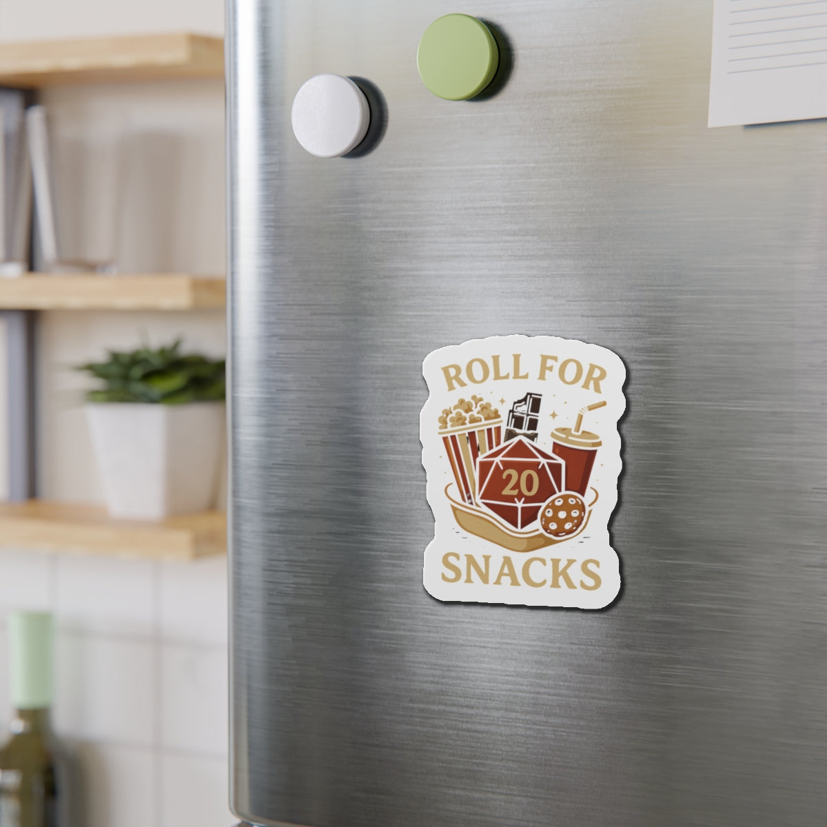 Roll for Snacks Die-Cut Magnets - Perfect for Gamers, Snack Lovers, D&D Enthusiasts, Home Decor, Fridge Art, Gifts for Friends