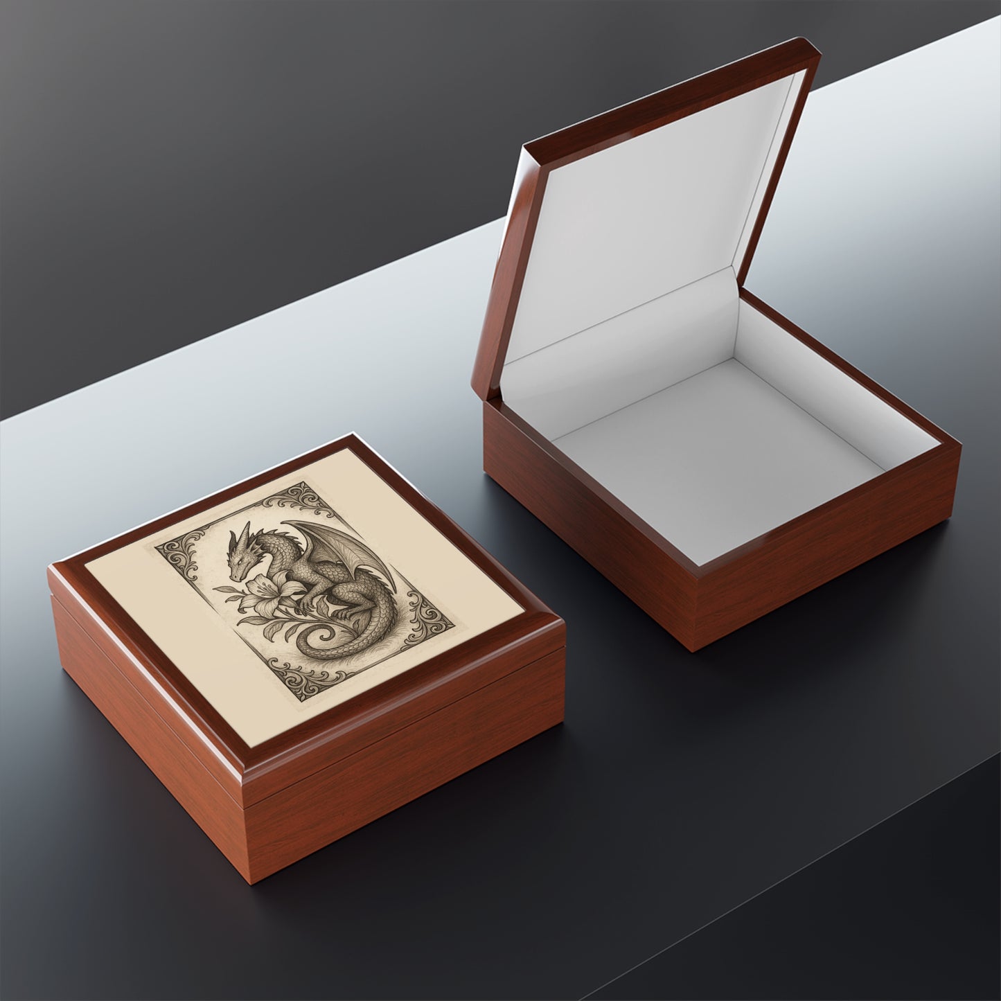 Dragon Floral Jewelry Box, Unique Gift for Her, Fantasy Decor, Wedding Keepsake, Dresser Storage