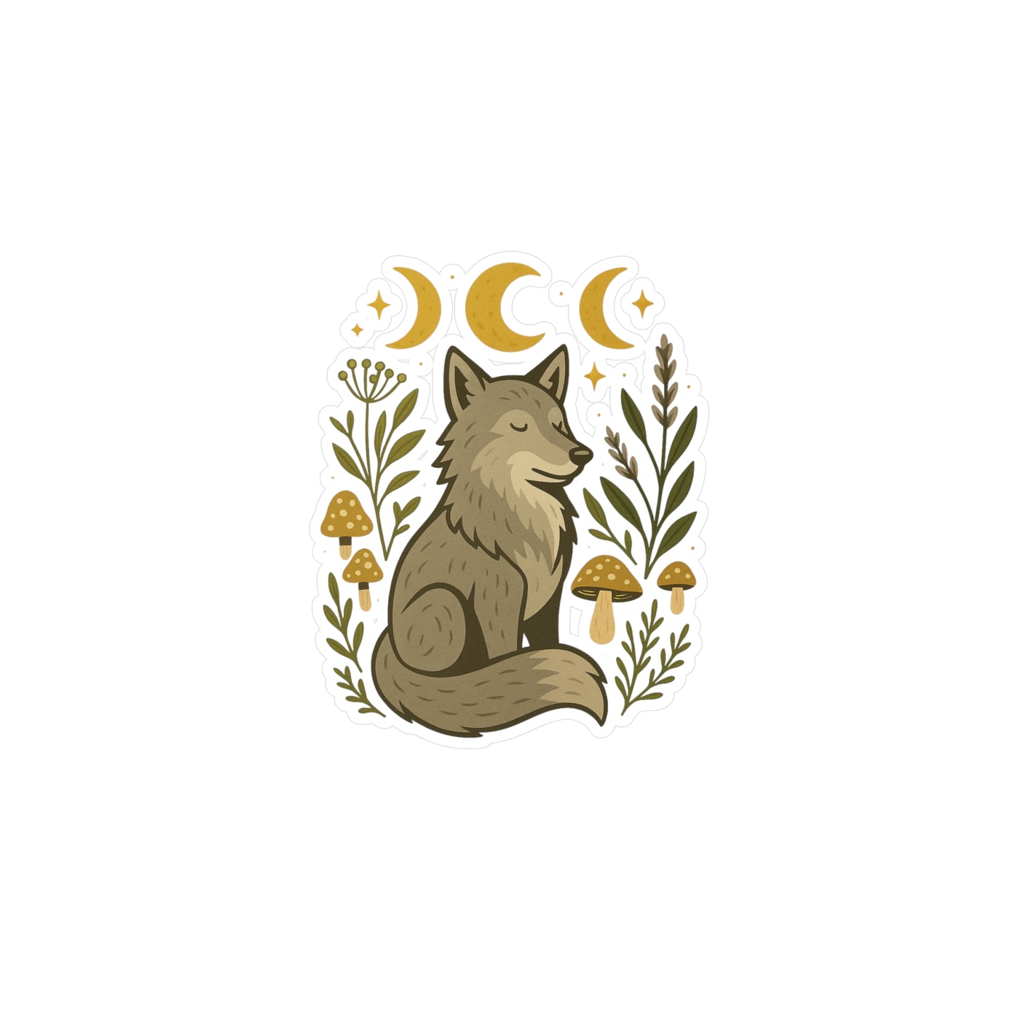 Mystical Wolf Vinyl Decal, Nature-Inspired Sticker, Boho Home Decor, Moon Phase Art, Animal Lovers Gift