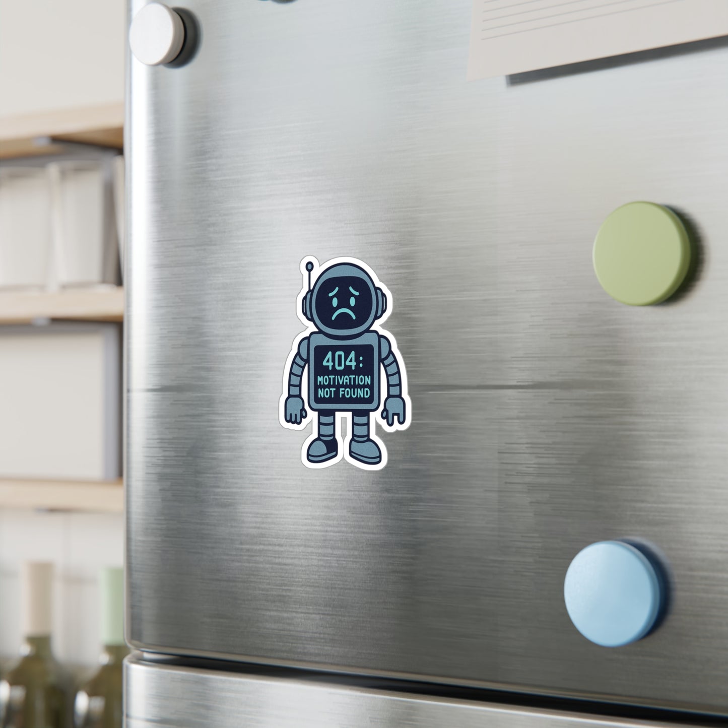 Robot Motivation Vinyl Decals, Cute Stickers for Laptop, Phone, Car, Gift for Tech Lovers, 404 Motivation Not Found Humor