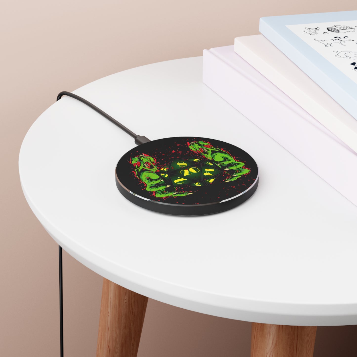 D20 Zombie Wireless Charger - Gaming Gift, Geek Accessory, Multifunctional Desk Decor, Personalized Gaming Gear, Fast Charging Station