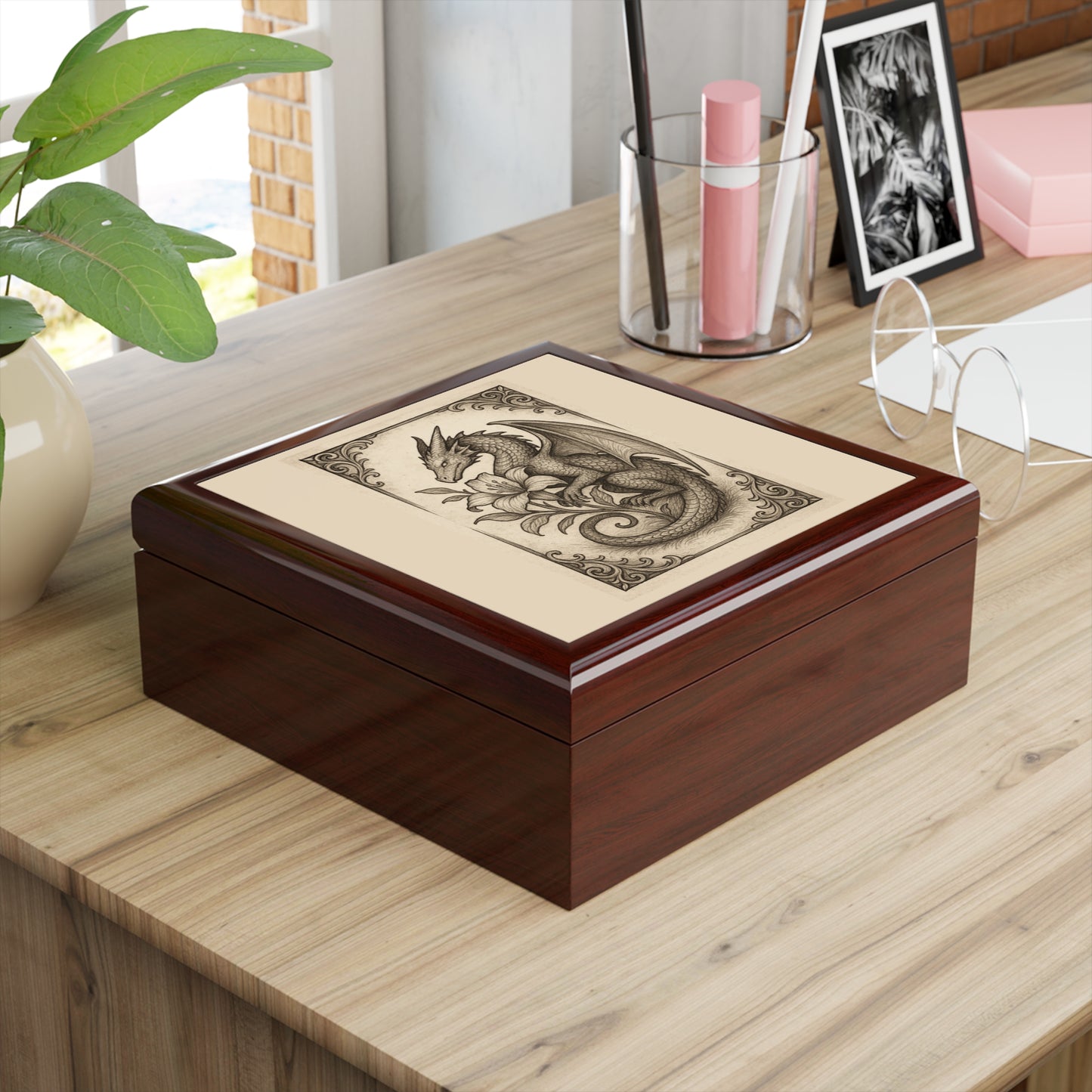 Dragon Floral Jewelry Box, Unique Gift for Her, Fantasy Decor, Wedding Keepsake, Dresser Storage