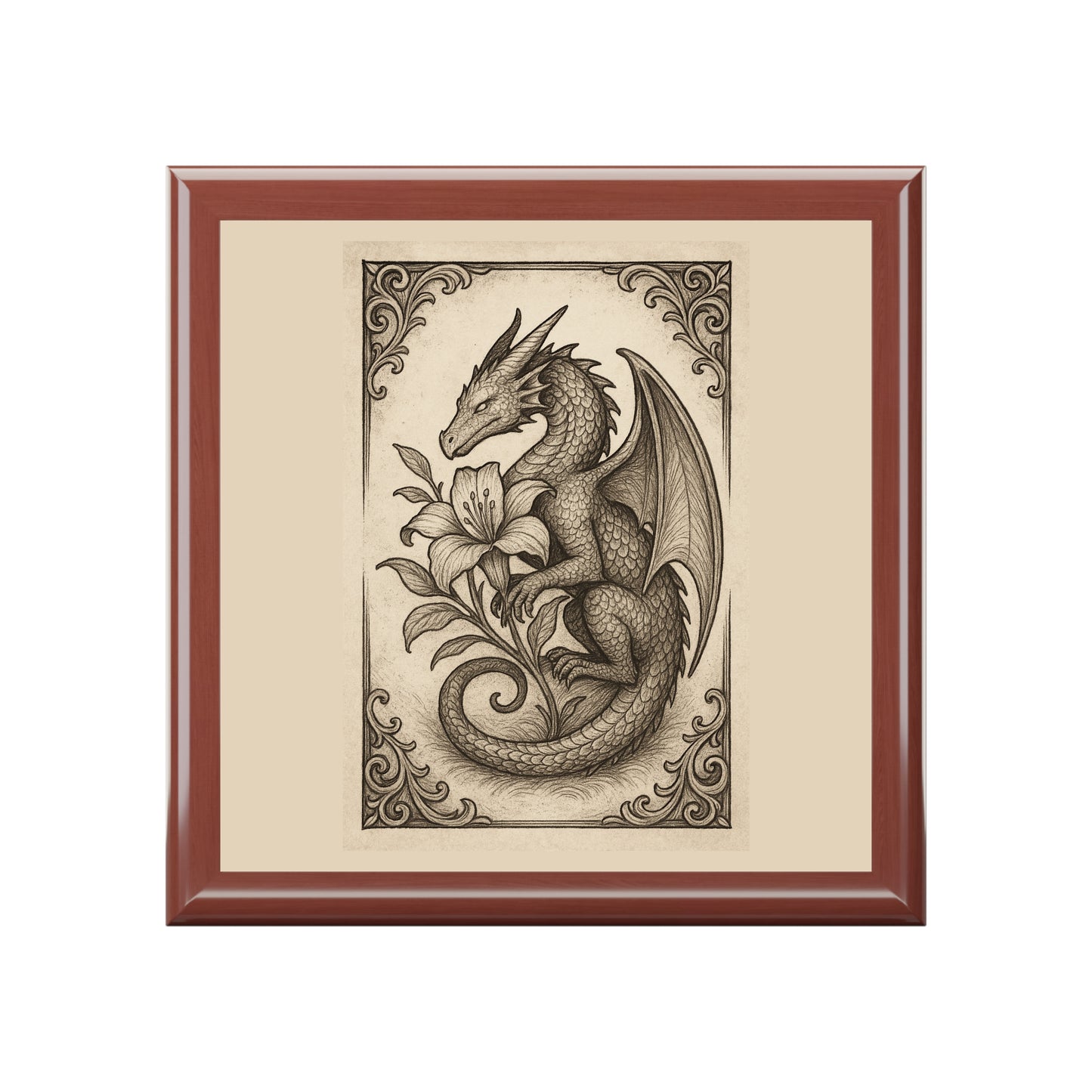 Dragon Floral Jewelry Box, Unique Gift for Her, Fantasy Decor, Wedding Keepsake, Dresser Storage