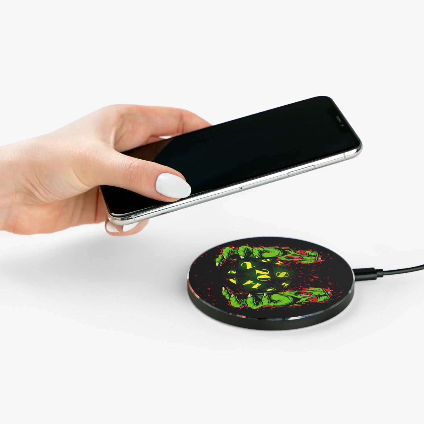 D20 Zombie Wireless Charger - Gaming Gift, Geek Accessory, Multifunctional Desk Decor, Personalized Gaming Gear, Fast Charging Station