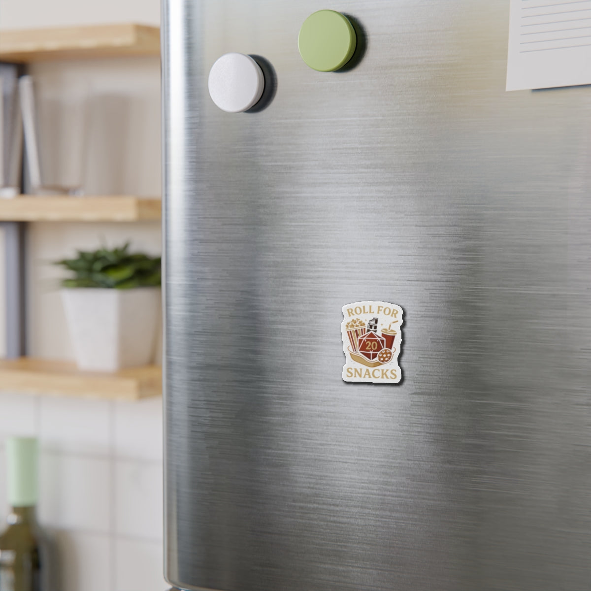 Roll for Snacks Die-Cut Magnets - Perfect for Gamers, Snack Lovers, D&D Enthusiasts, Home Decor, Fridge Art, Gifts for Friends