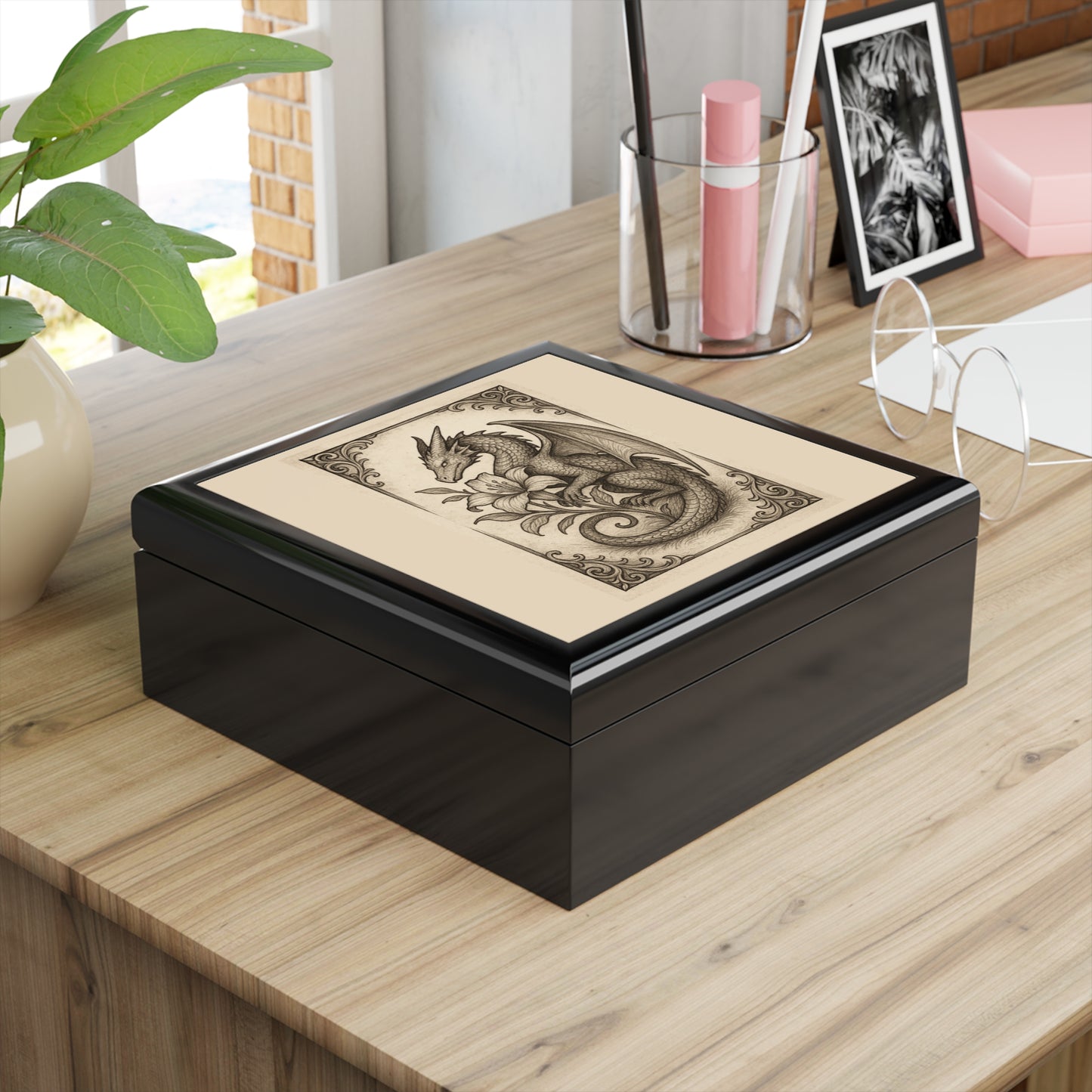 Dragon Floral Jewelry Box, Unique Gift for Her, Fantasy Decor, Wedding Keepsake, Dresser Storage