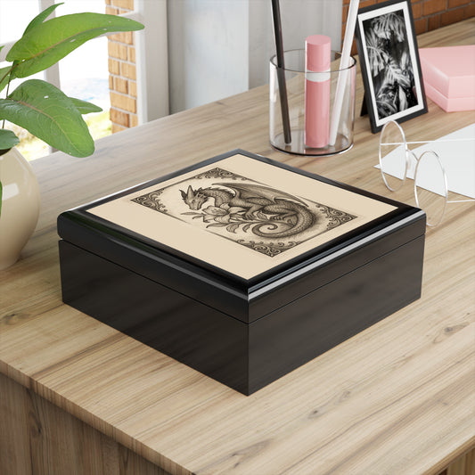 Dragon Floral Jewelry Box, Unique Gift for Her, Fantasy Decor, Wedding Keepsake, Dresser Storage