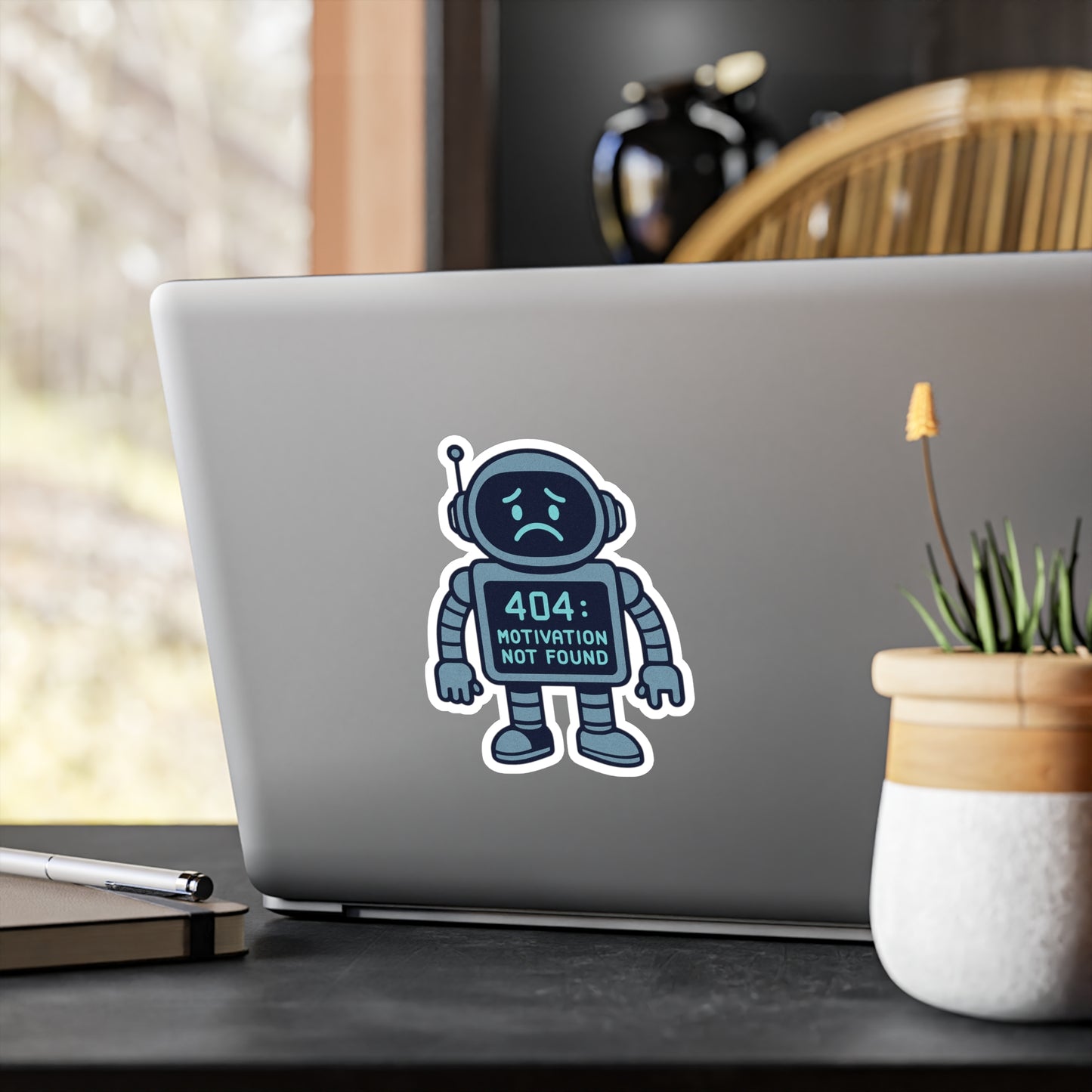 Robot Motivation Vinyl Decals, Cute Stickers for Laptop, Phone, Car, Gift for Tech Lovers, 404 Motivation Not Found Humor